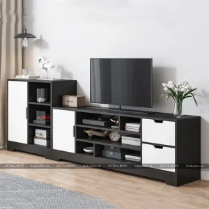 Tủ tivi vân gỗ kết hợp cánh trắng hiện đại