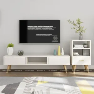 Tủ tivi chân gỗ thiết kế nhỏ gọn, đơn giản