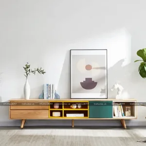 Kệ tivi chân gỗ, phong cách hiện đại