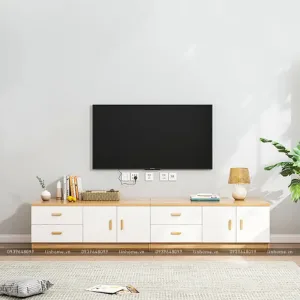 Tủ tivi hiện đại vân gỗ sồi tối giản